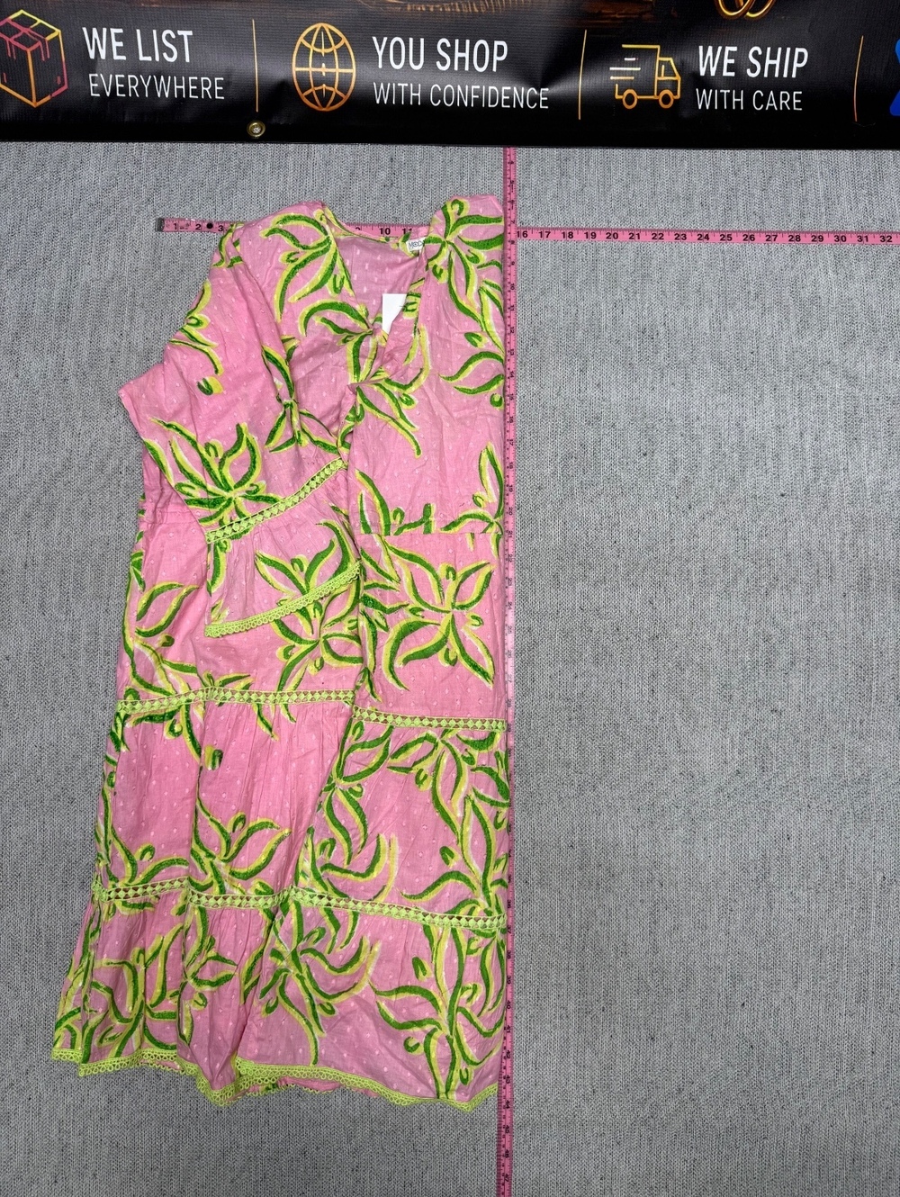 MODAPOSA XL Pink and Green Cotton Dress with Tassels - Picture 13 of 13